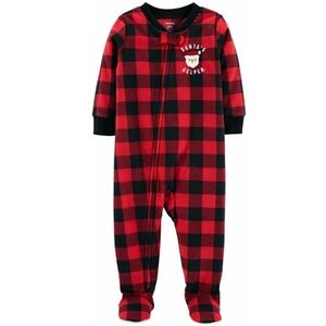 3/$20🌟 Carter's Red Plaid Santa's Helper Full Zip Footed Fleece Pajamas 24 mos